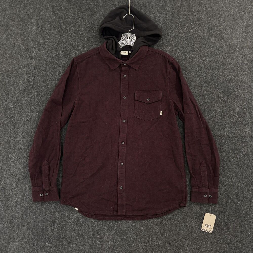 Vans Shirt Mens Medium Port Royale Brodown 2-K Maroon Hooded Flannel NWT